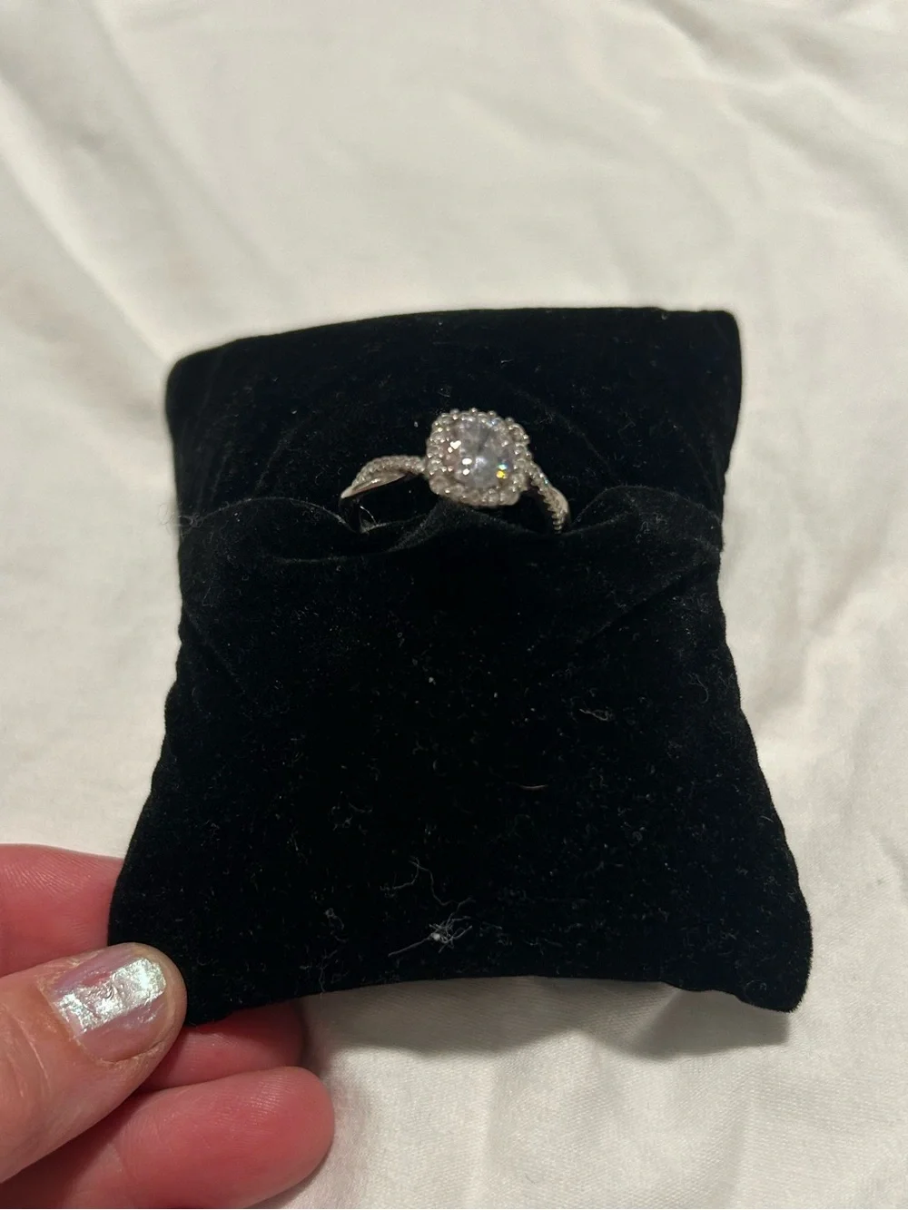 Fake Diamond Halo Ring in White Gold - Silver Tone size 8